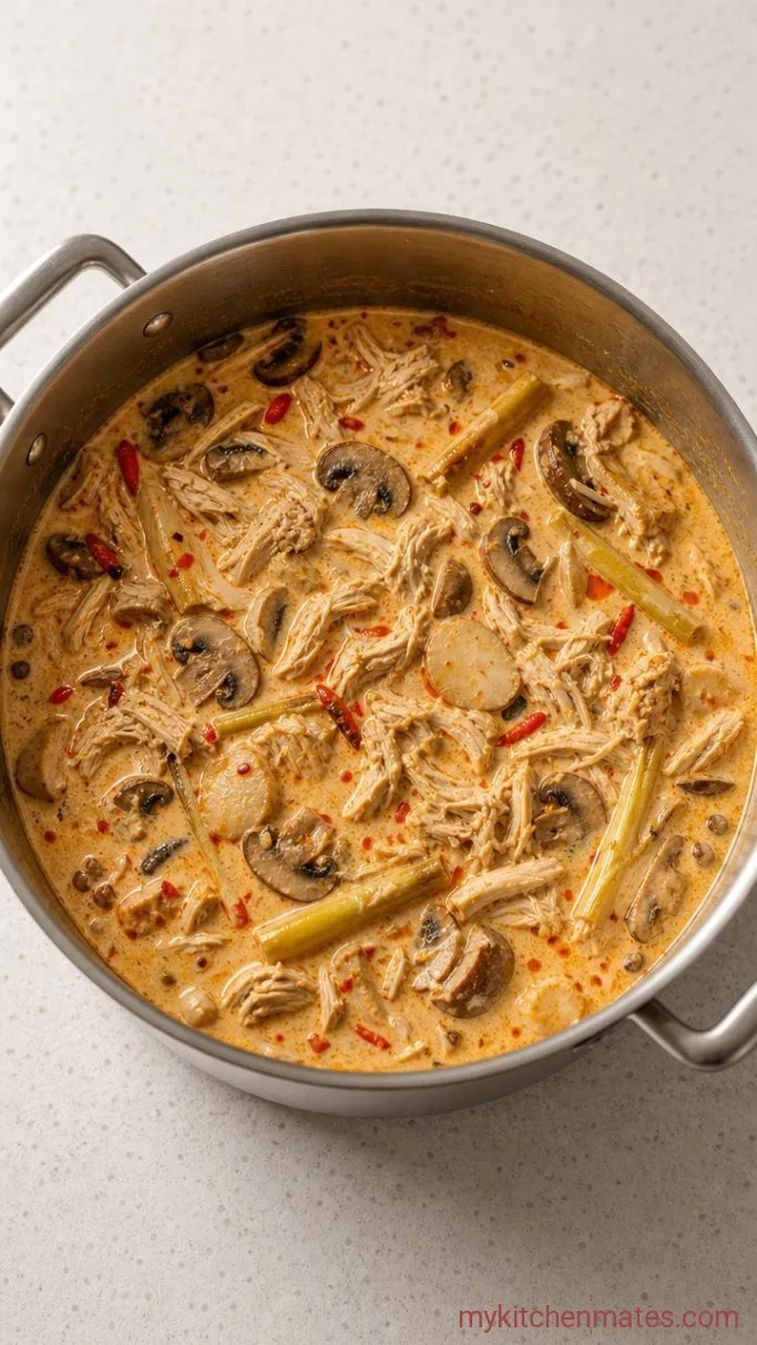 30-Minute Thai Chicken Soup (Tom Kha Gai) Step 3: Shred the Chicken and Add the Coconut Milk