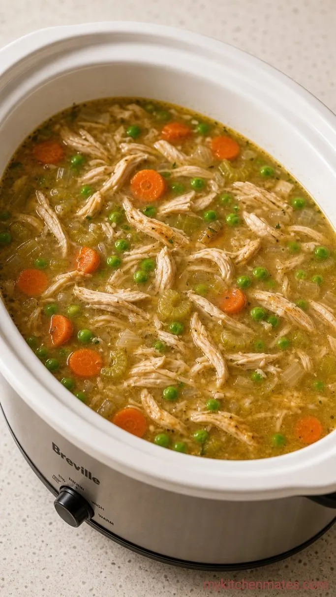 Hearty Crockpot Chicken Vegetable Soup Step 3: Shred the Chicken and Add the Peas