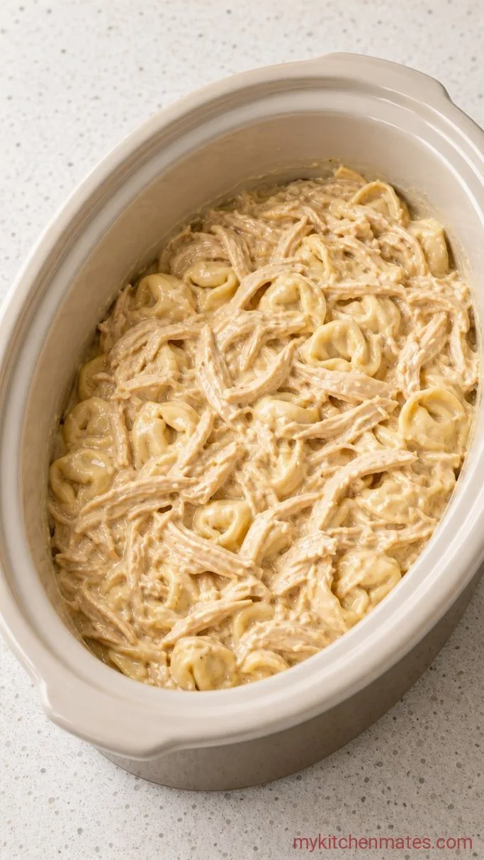 Step 3: Shred the Chicken and Add Tortellini