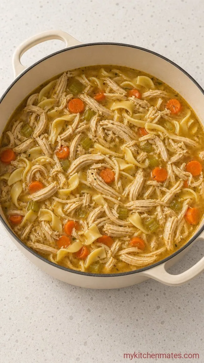 Hearty Bone Broth Chicken Noodle Soup Step 3: Shred the Chicken and Cook the Noodles