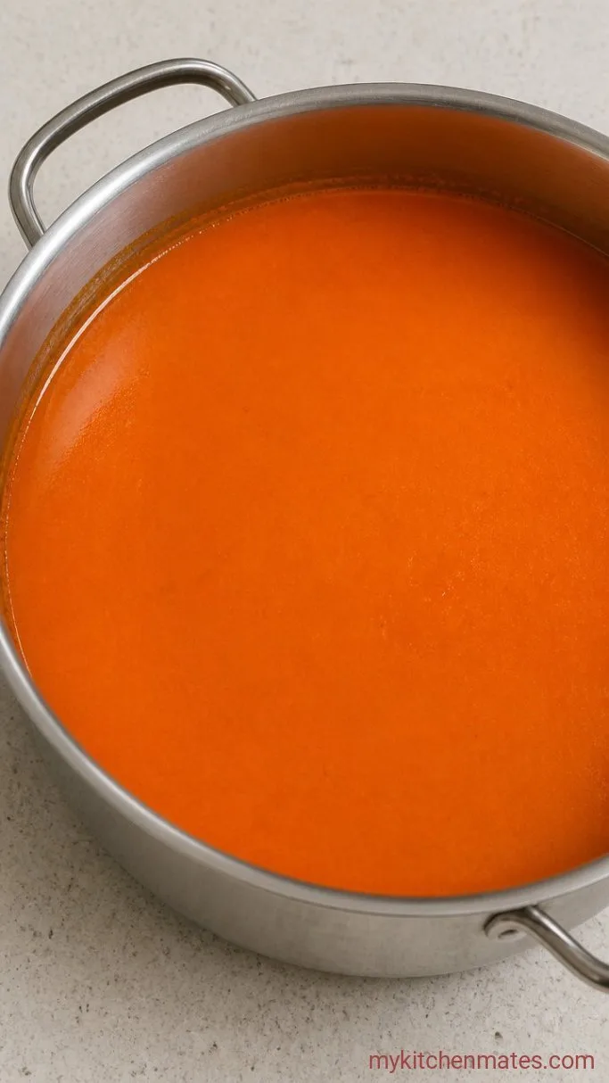 Sheet Pan Roasted Tomato and Red Pepper Soup Step 3: Simmer and Season