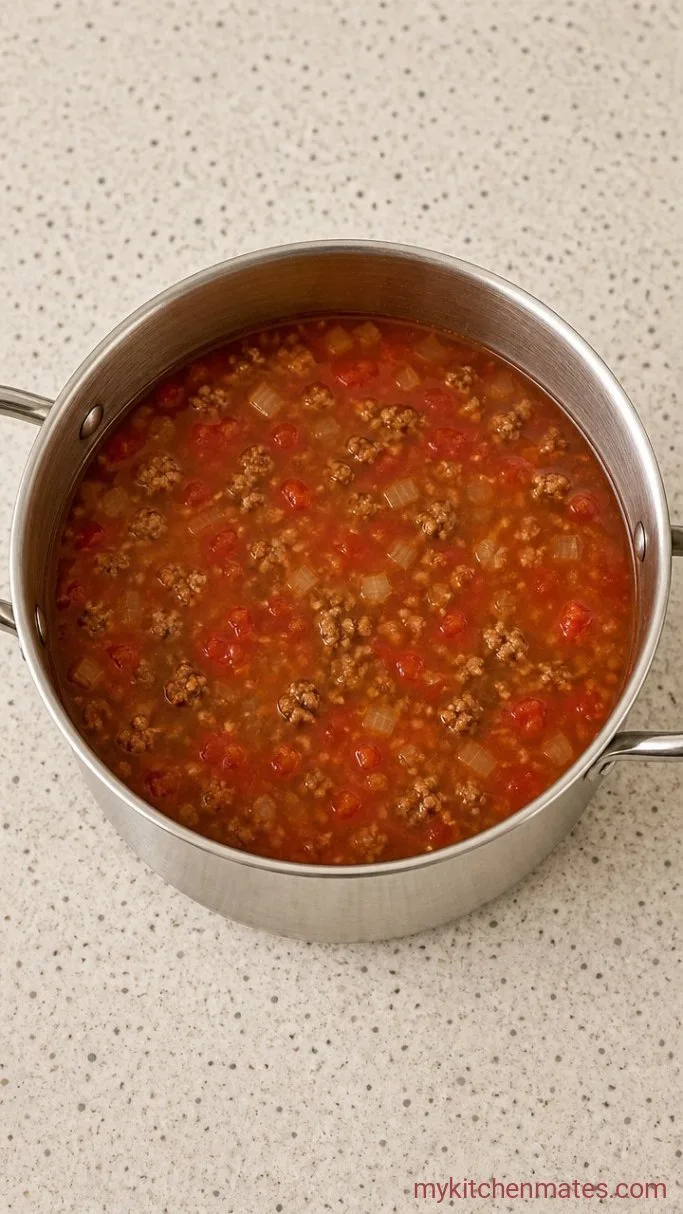 Creamy Parmesan Italian Sausage Soup Step 3: Simmer the Broth
