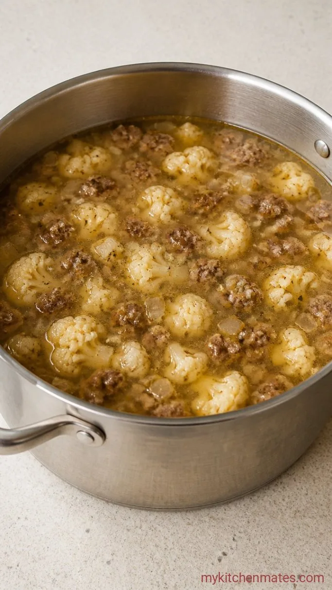 Creamy Low Carb Zuppa Toscana Soup Step 3: Simmer the Cauliflower