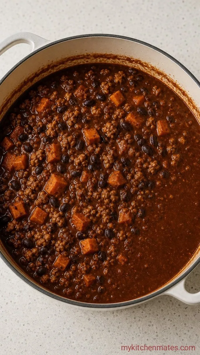 One-Pot Turkey Sweet Potato Chili Step 3: Simmer the Chili