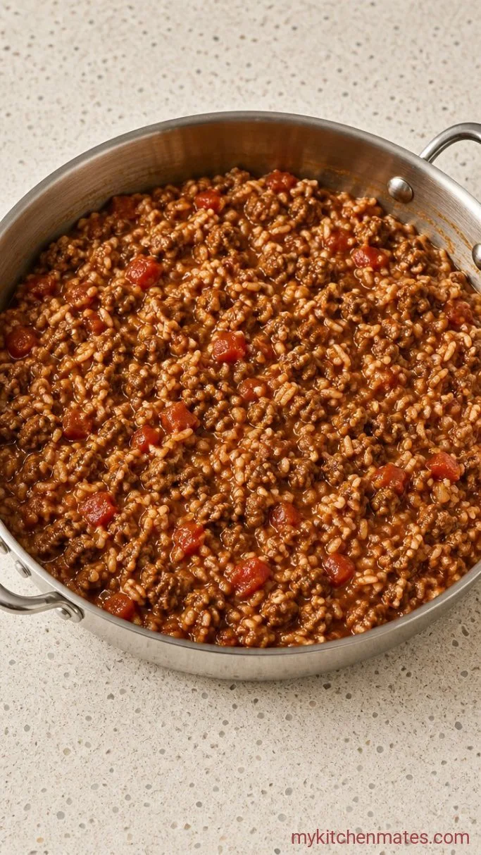 Cheesy Stuffed Bell Peppers with Ground Beef and Rice Step 3: Simmer the Filling