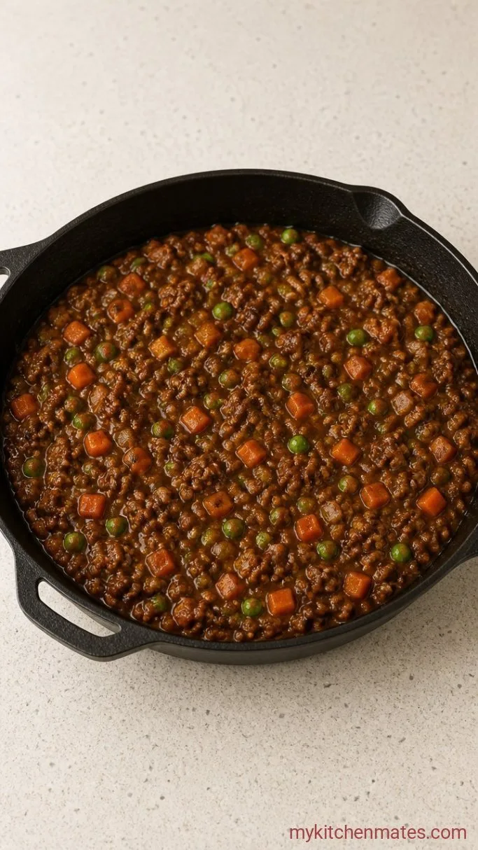 Rich Lamb Shepherd’s Pie with Cheesy Mash Step 3: Simmer the Filling