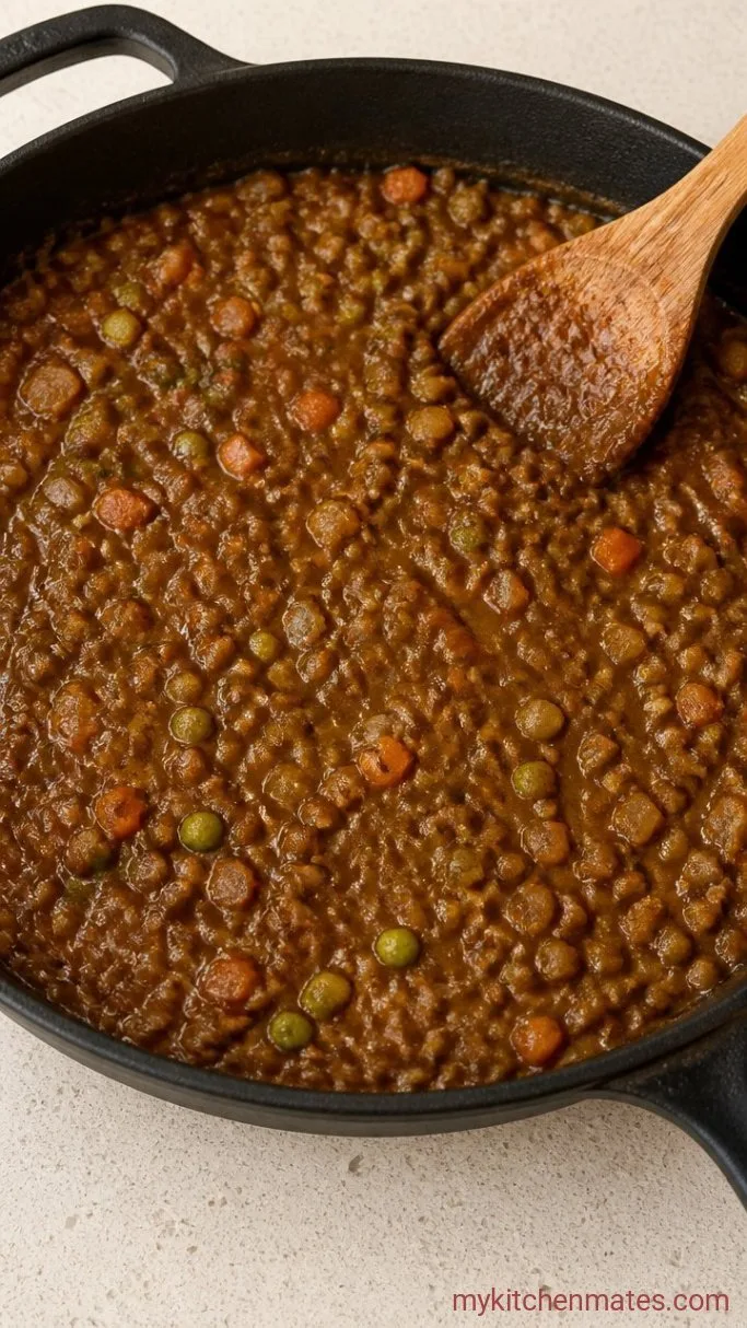 Hearty Vegan Shepherd’s Pie with Lentils and Mushrooms Step 3: Simmer the Lentil Filling
