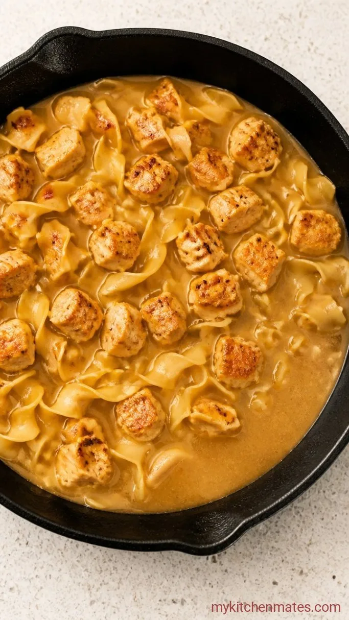 30-Minute Creamy Chicken and Noodles Step 3: Simmer the Noodles in Broth