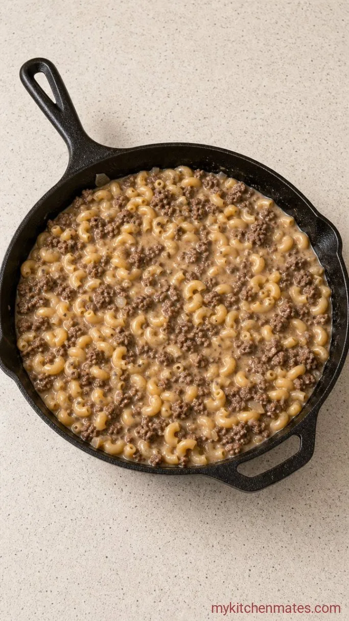 30-Minute One-Pot Ground Beef Mac and Cheese Step 3: Simmer the Pasta