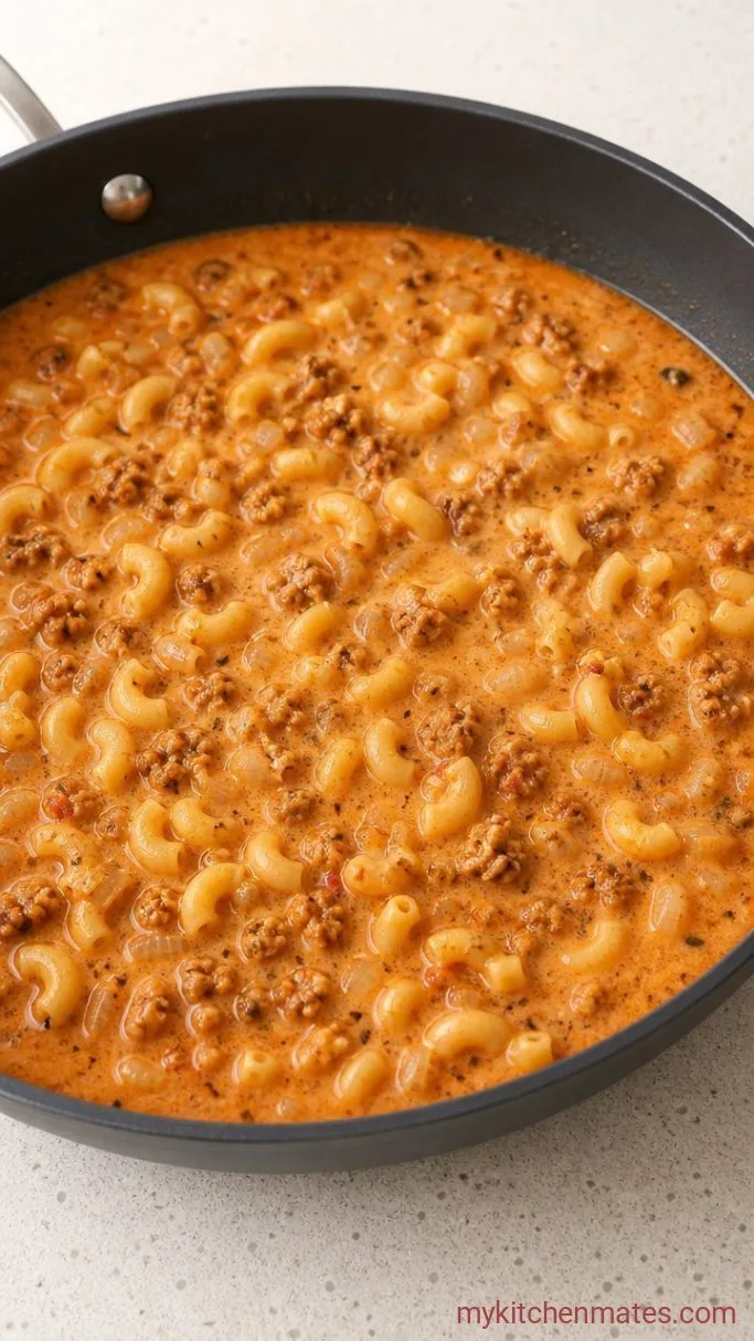 Creamy One-Pot Vegan Hamburger Helper (20 Minutes) Step 3: Simmer the Pasta