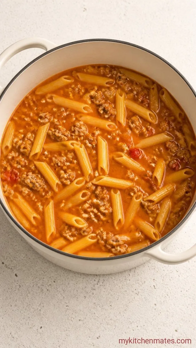 Creamy One Pot Sausage Pasta (Ready in 35 Minutes) Step 3: Simmer the Pasta