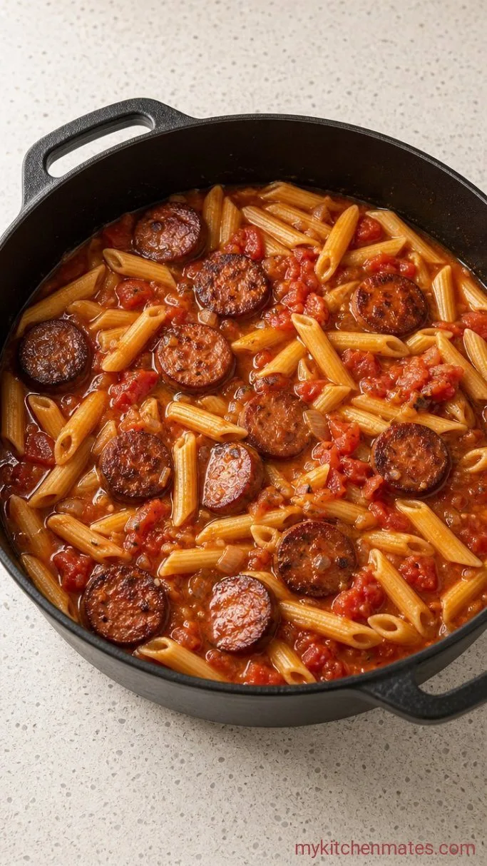 20-Minute One Pot Smoked Sausage Pasta Step 3: Simmer the Pasta