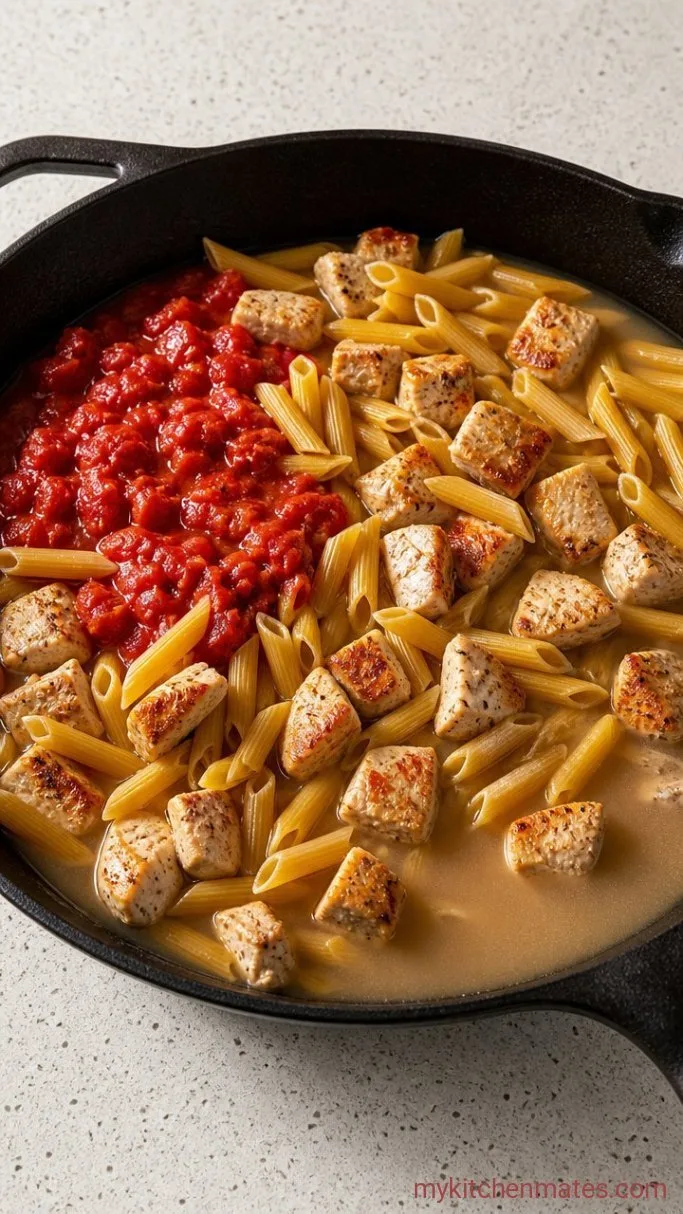 30-Minute Creamy Chicken Penne Pasta Step 3: Simmer the Penne with Liquid