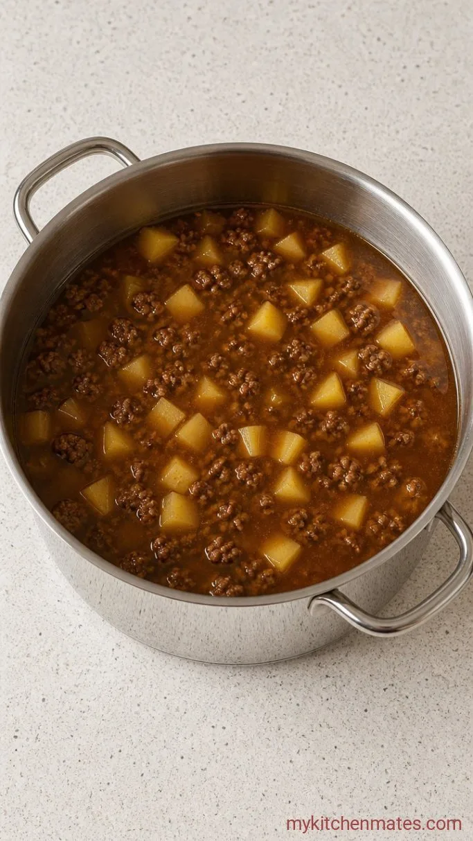 Creamy One-Pot Cheeseburger Potato Soup Step 3: Simmer the Potatoes