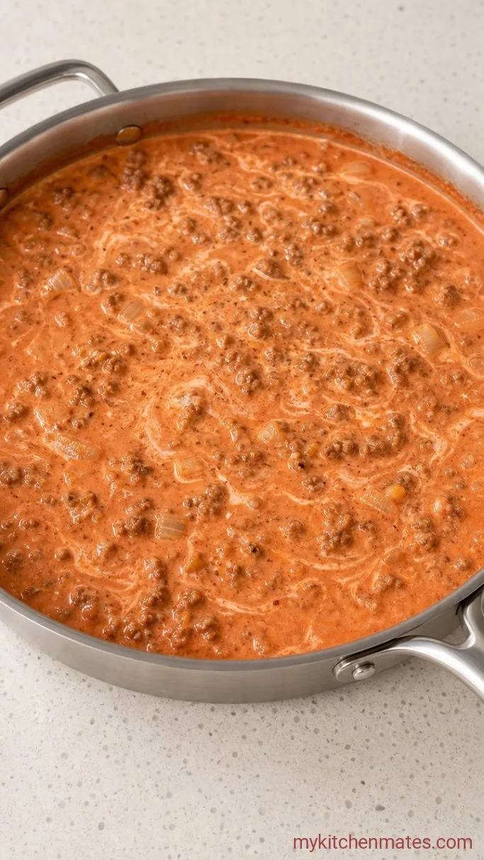 30-Minute Creamy Ground Beef Tortellini Step 3: Simmer the Sauce