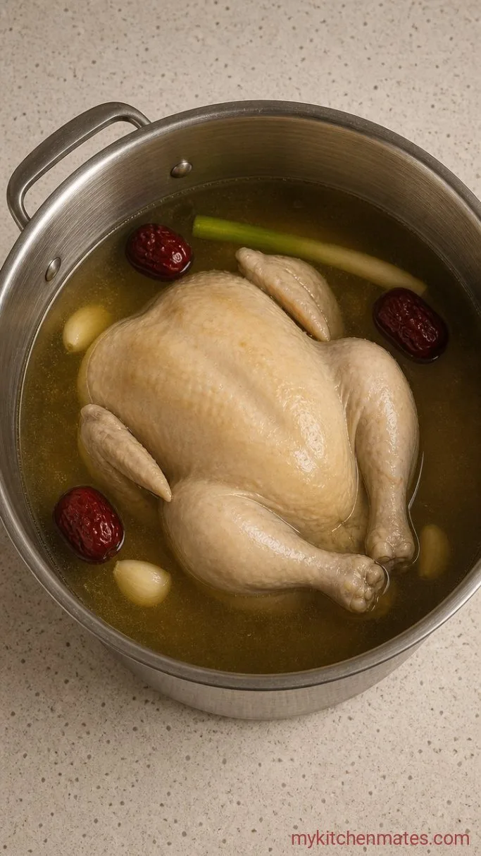 Korean Chicken Soup (Samgyetang) with Ginseng and Rice Step 3: Simmer the Soup
