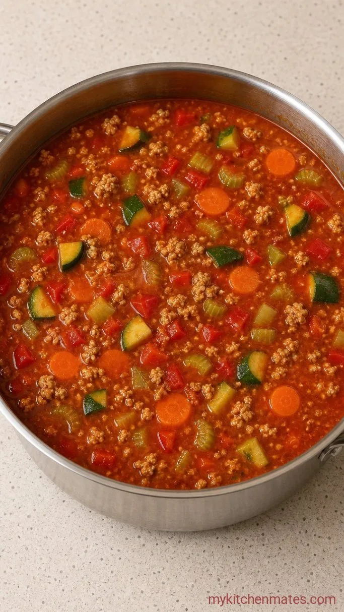 Hearty 30-Minute Ground Turkey Vegetable Soup Step 3: Simmer the Soup