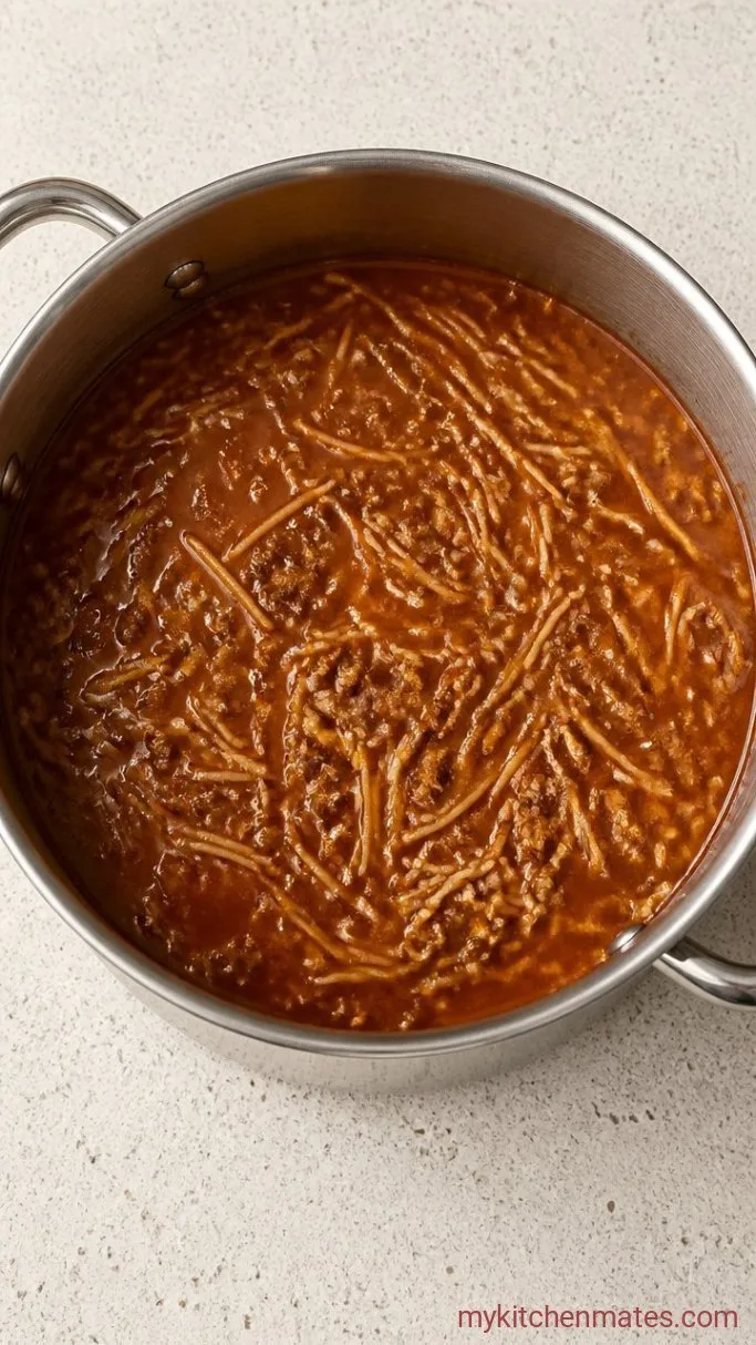 30-Minute One Pot Taco Spaghetti Step 3: Simmer the Spaghetti