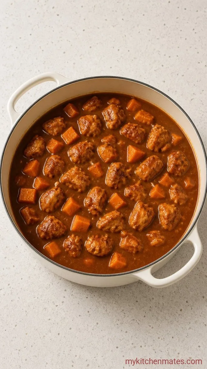 One-Pot African Peanut Stew with Chicken and Sweet Potatoes Step 3: Simmer the Stew