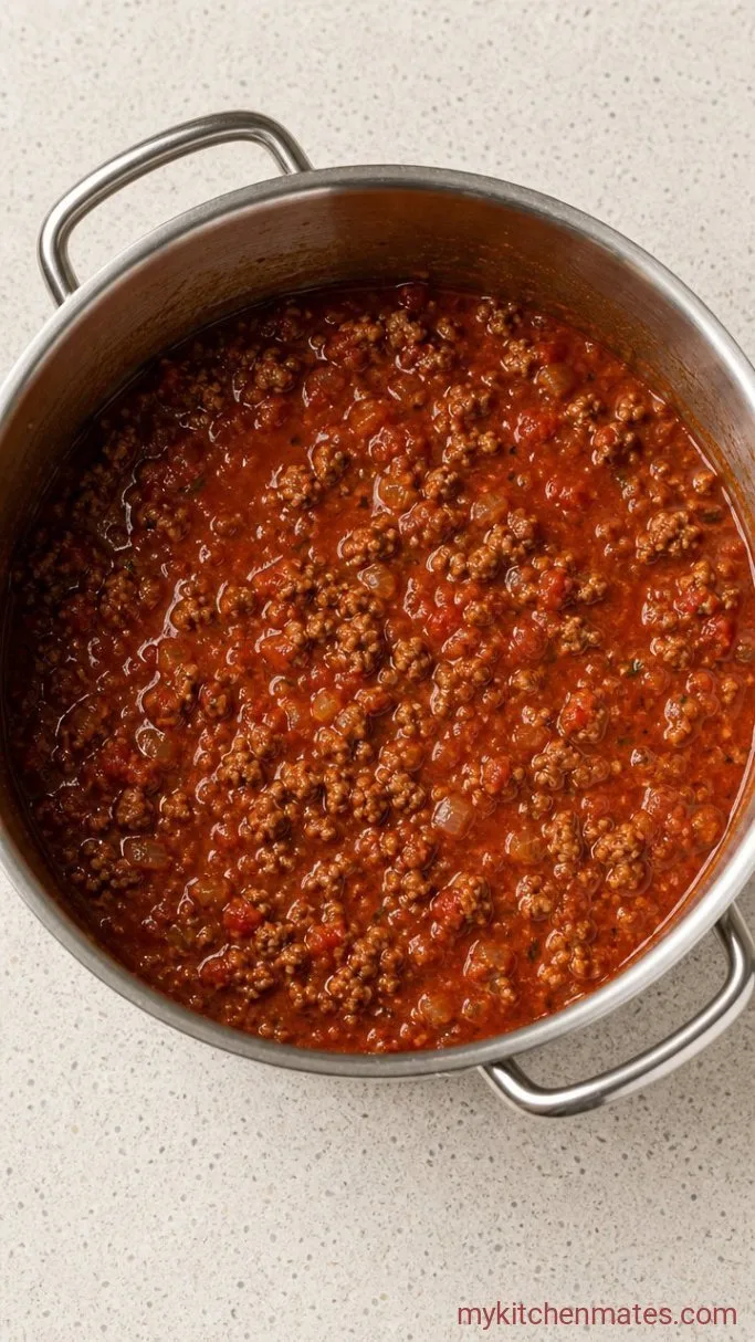 Quick 30-Minute Ground Beef Penne Pasta Step 3: Simmer the Tomato Sauce