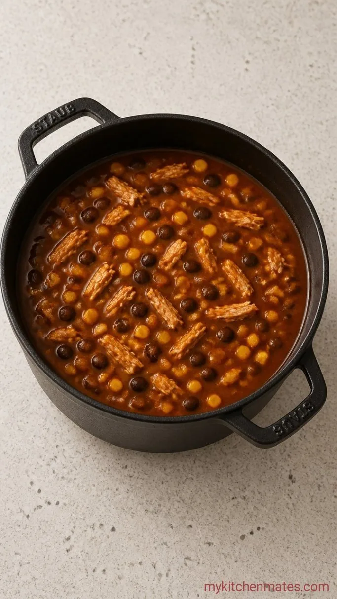 Easy 30-Minute Chicken Tortilla Soup Step 3: Simmer with Chicken, Beans, and Corn