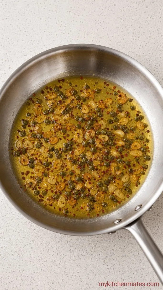 20-Minute Lemon Salmon Pasta with Capers and Dill Step 3: Sizzle the Garlic and Capers