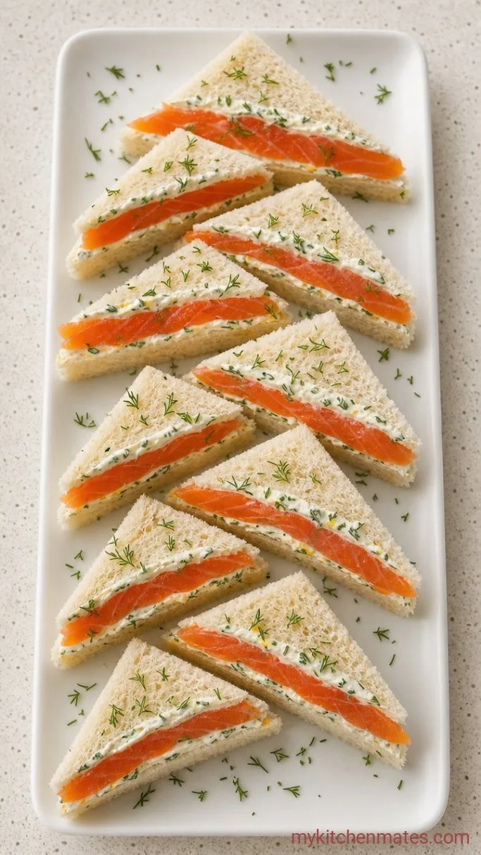 Quick Smoked Salmon Tea Sandwiches Step 3: Slice and Serve the Tea Sandwiches