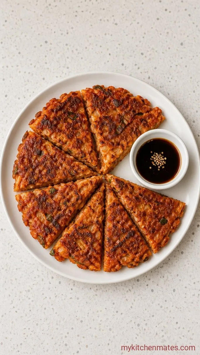 Crispy Kimchi Pancakes Ready in 20 Minutes Step 3: Slice and Serve with Dipping Sauce