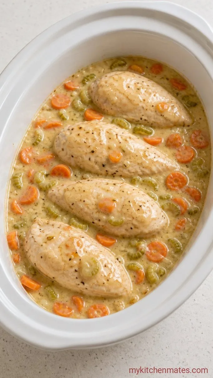 Creamy Crockpot Chicken and Biscuits Step 3: Slow Cook the Chicken