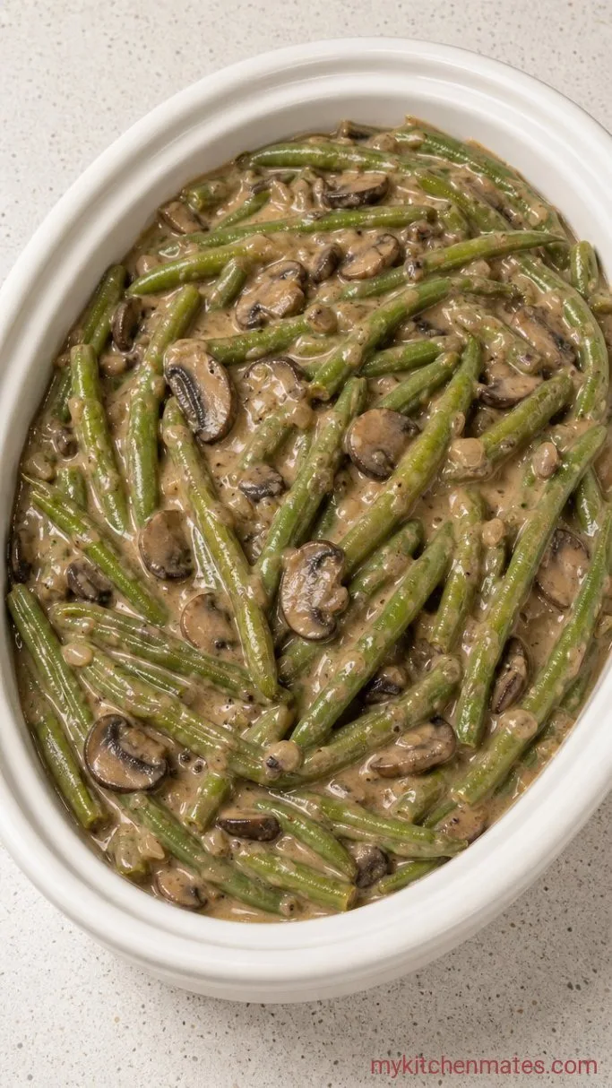 Slow Cooker Green Bean Casserole (Creamy, Crispy, No Oven) Step 3: Slow Cook the Green Beans