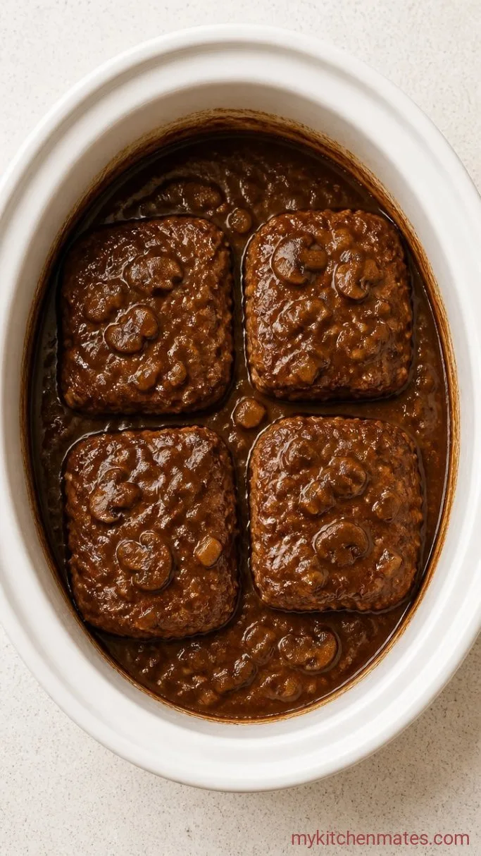 Tender Crockpot Cubed Steak with Rich Mushroom Gravy Step 3: Slow Cook Until Tender