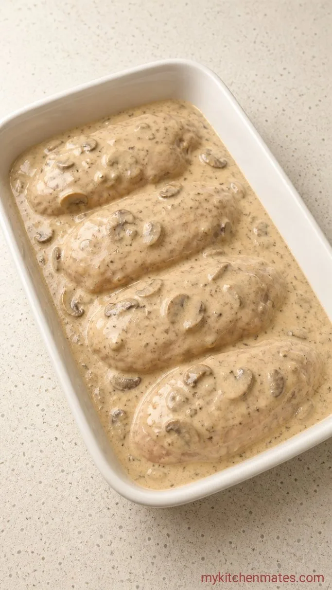 Easy Baked Chicken with Cream of Mushroom (5 Ingredients) Step 3: Smother with Sauce