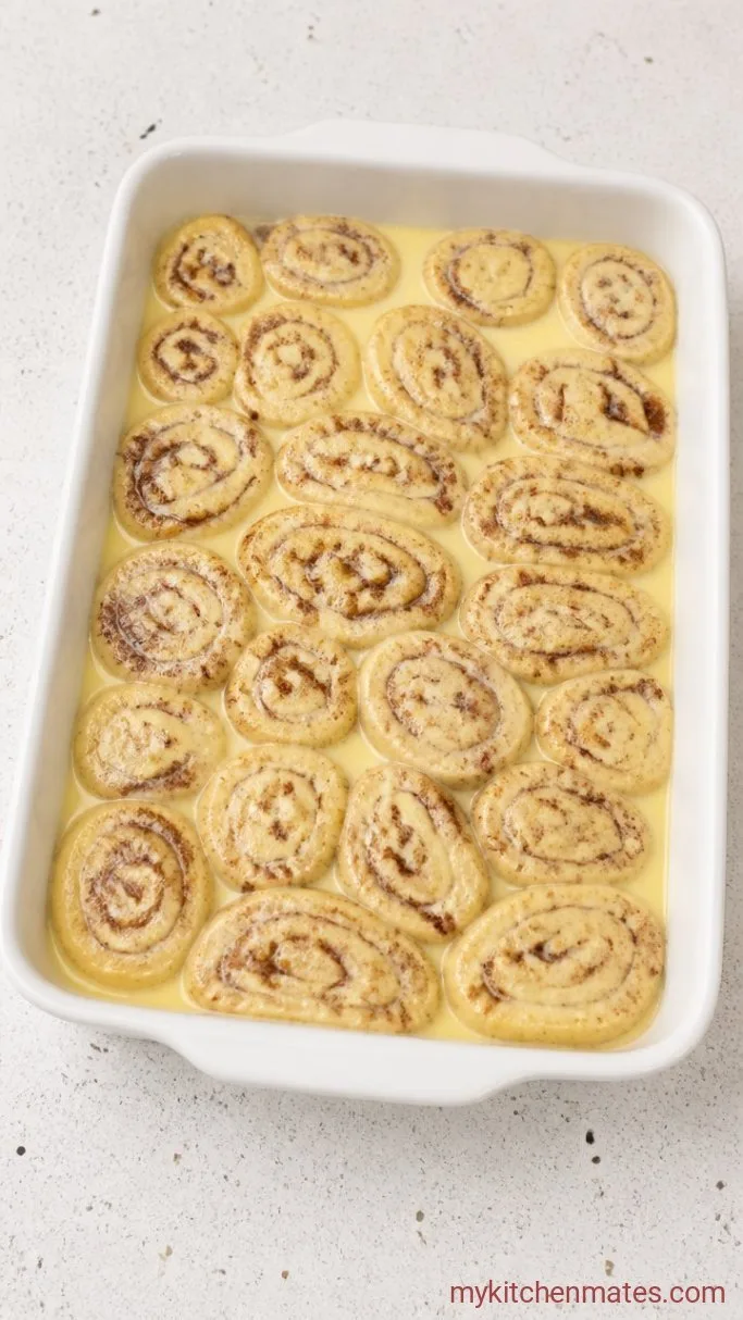 Overnight Pillsbury Cinnamon Roll Breakfast Casserole Step 3: Soak and Chill the Casserole