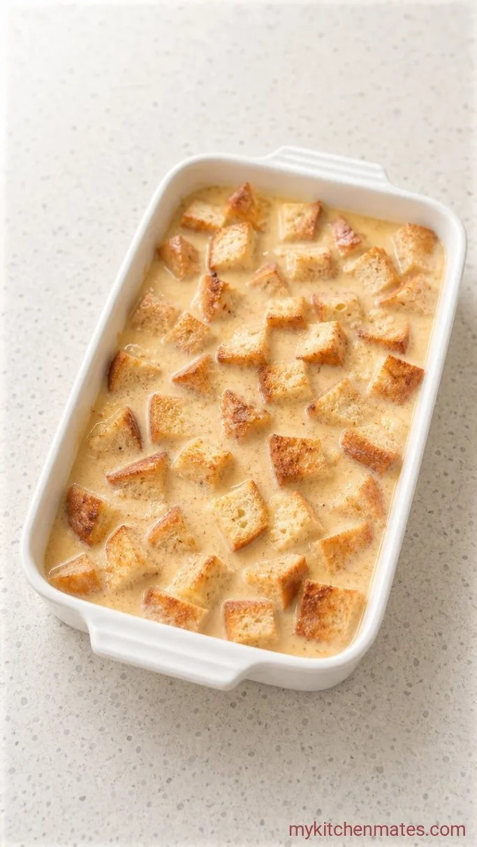 Pumpkin Bread Pudding with a Buttery Pecan Topping Step 3: Soak the Bread