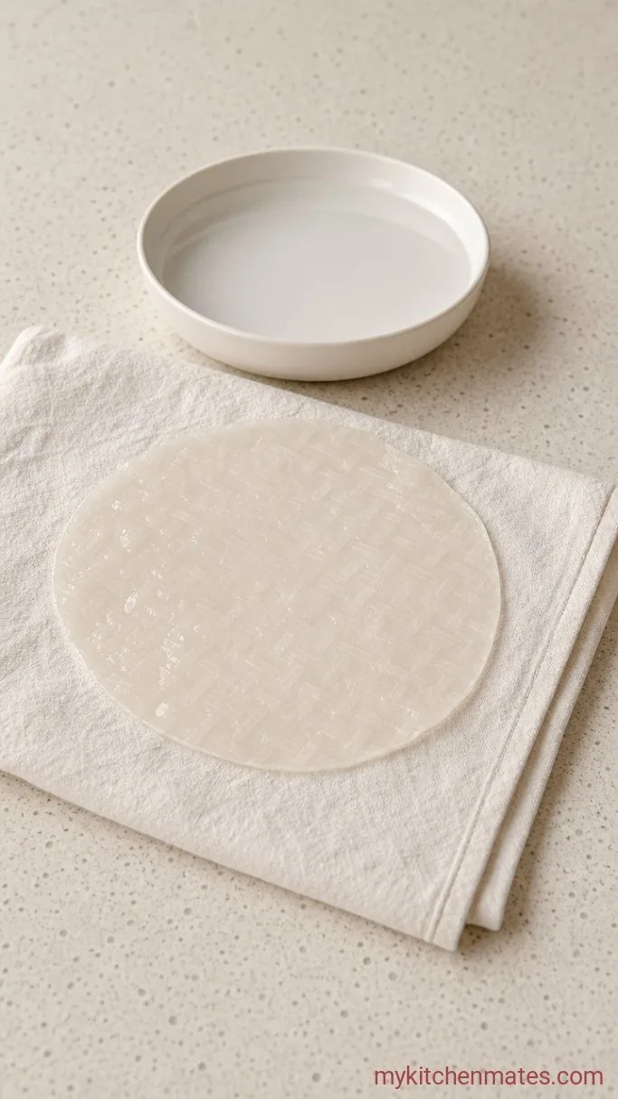 Fresh Shrimp Spring Rolls with Peanut Dipping Sauce Step 3: Soften the Rice Paper