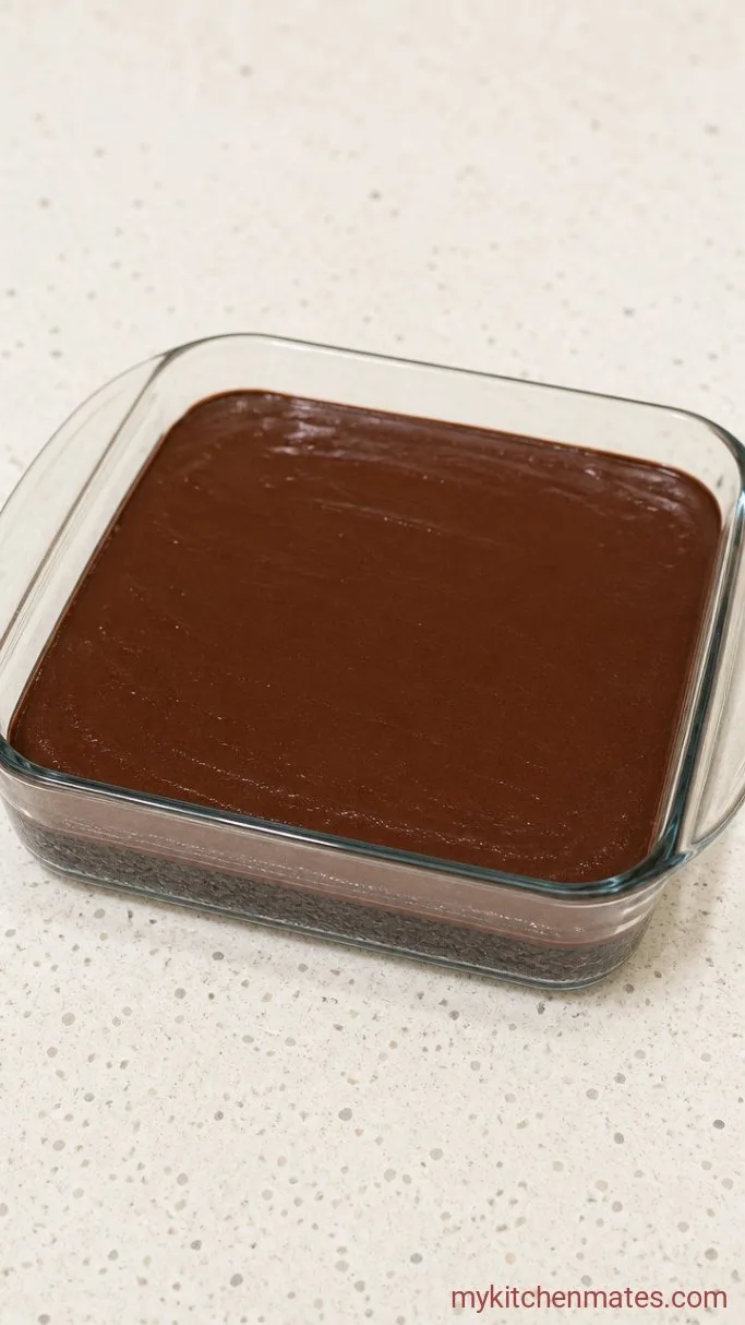 5-Ingredient Brownie Refrigerator Cake Step 3: Spread and Smooth the Chocolate Layer
