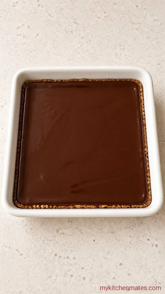 No-Bake Chocolate Peanut Butter Cookie Bars Step 3: Spread the Chocolate Layer