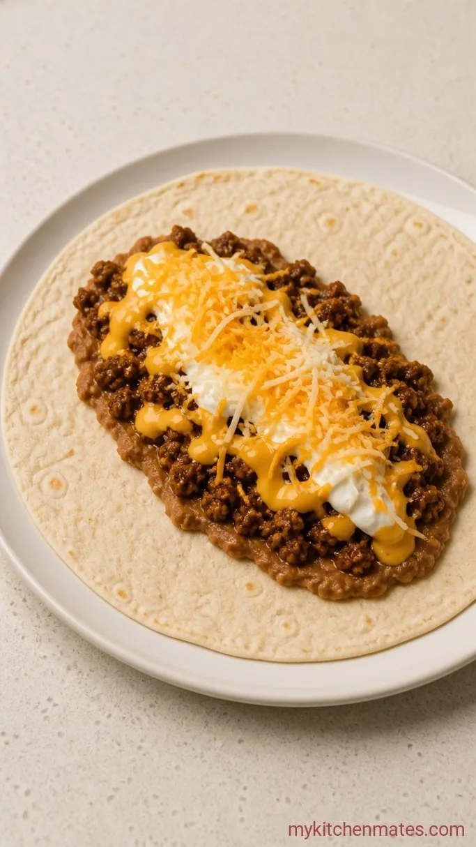 Beefy 5 Layer Burrito (Ready in 20 Minutes) Step 3: Spread the Layers