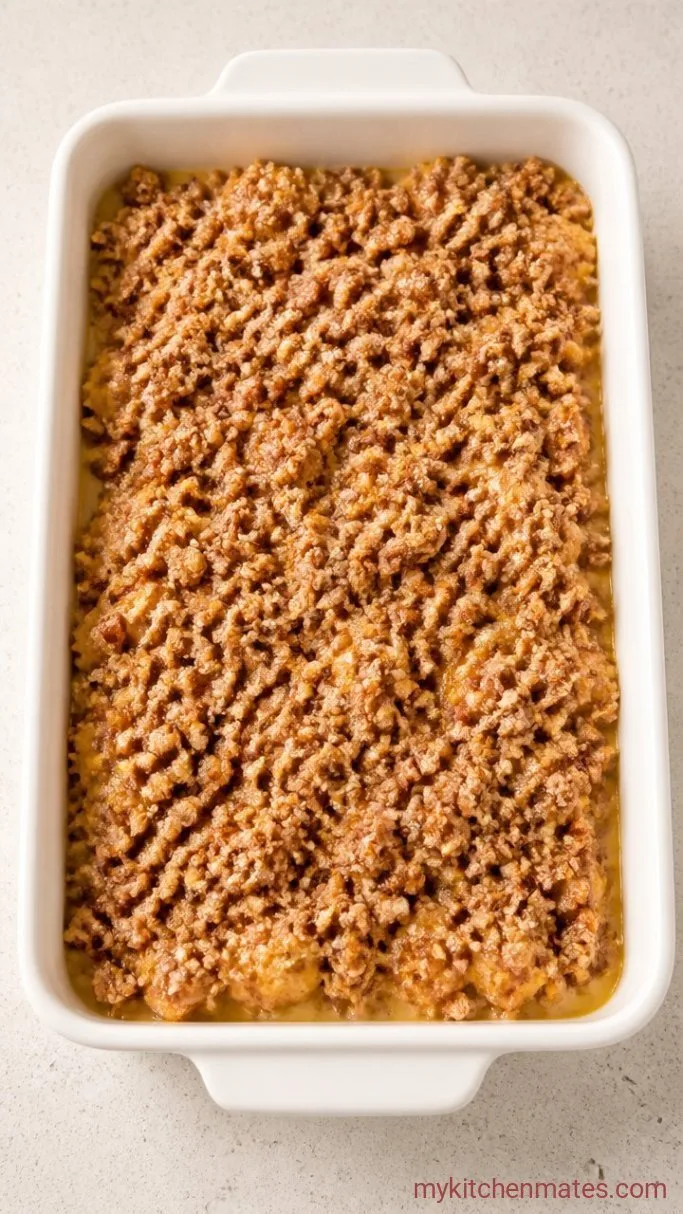 Overnight Pumpkin French Toast Casserole Step 3: Sprinkle with Pecan Streusel