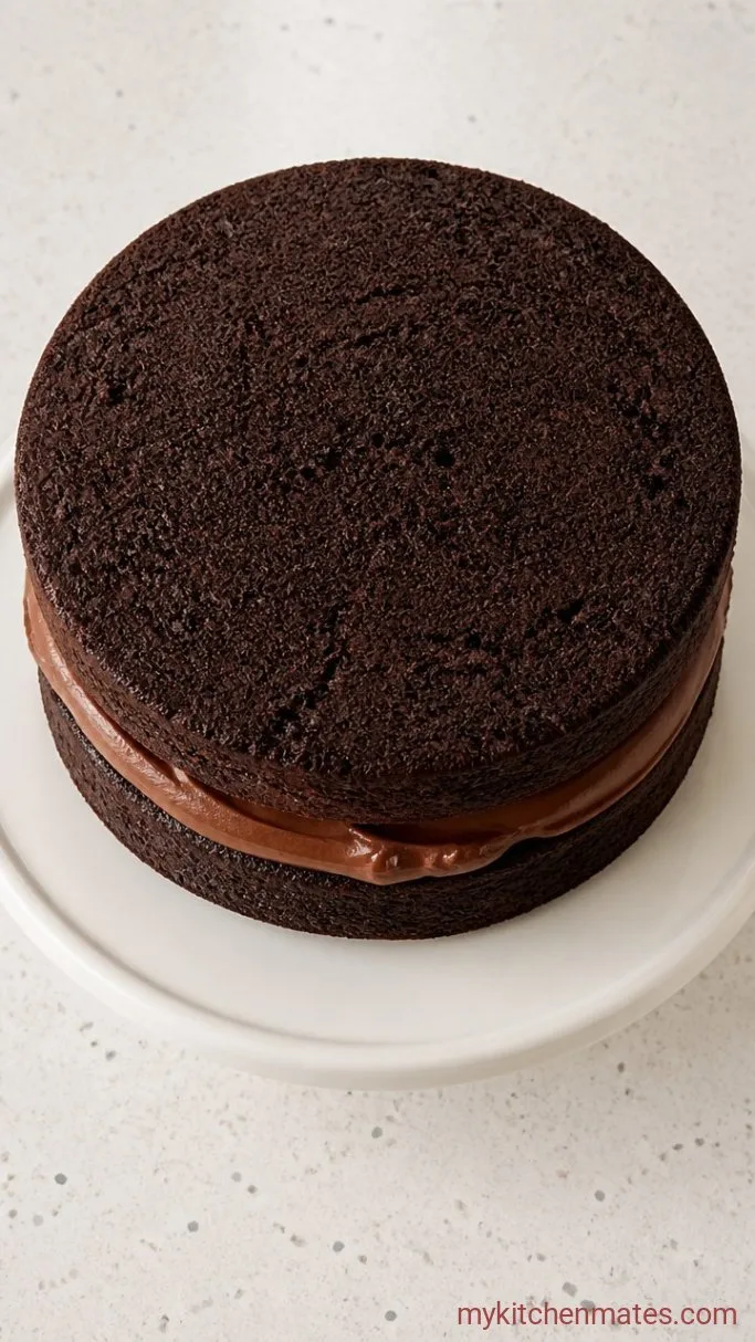 Foolproof Chocolate Drip Cake with Creamy Ganache Drip Step 3: Stack the Layers