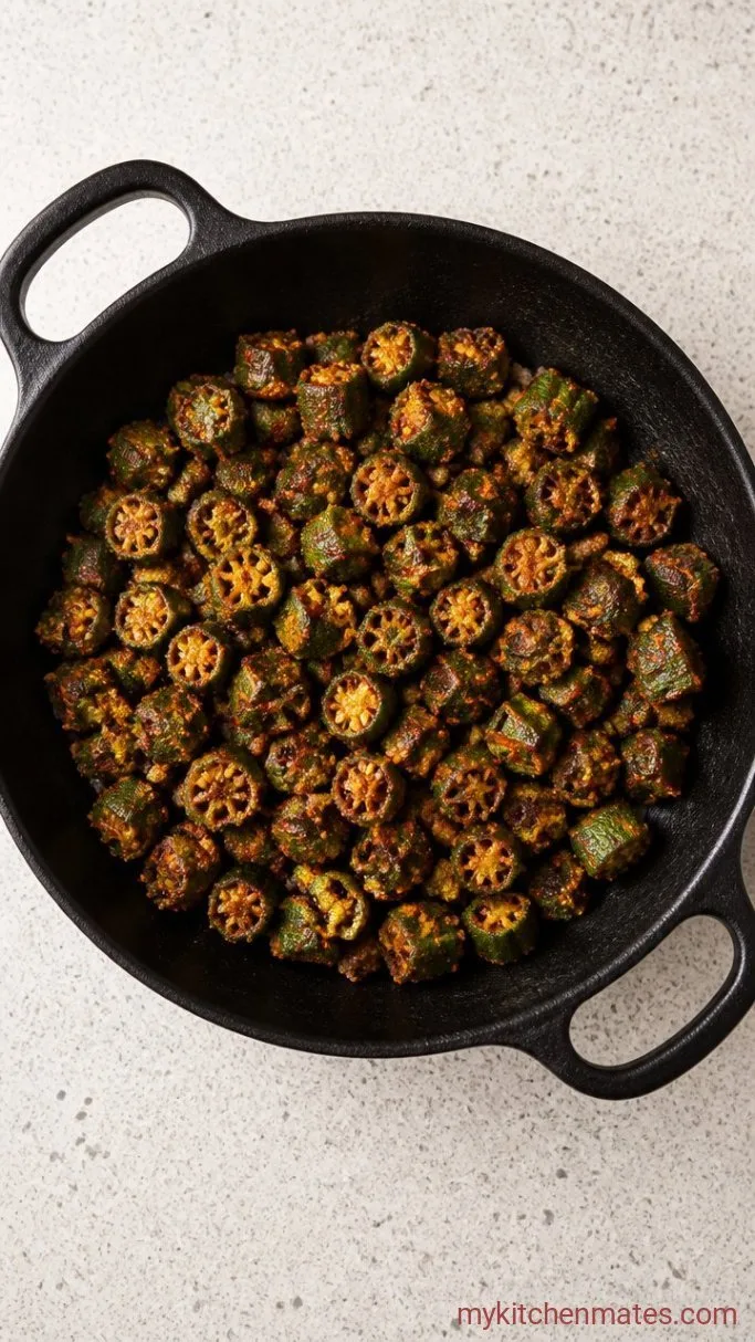 Quick Bhindi Recipe Indian Style: No-Slimy Okra Masala Step 3: Stir-Fry the Okra