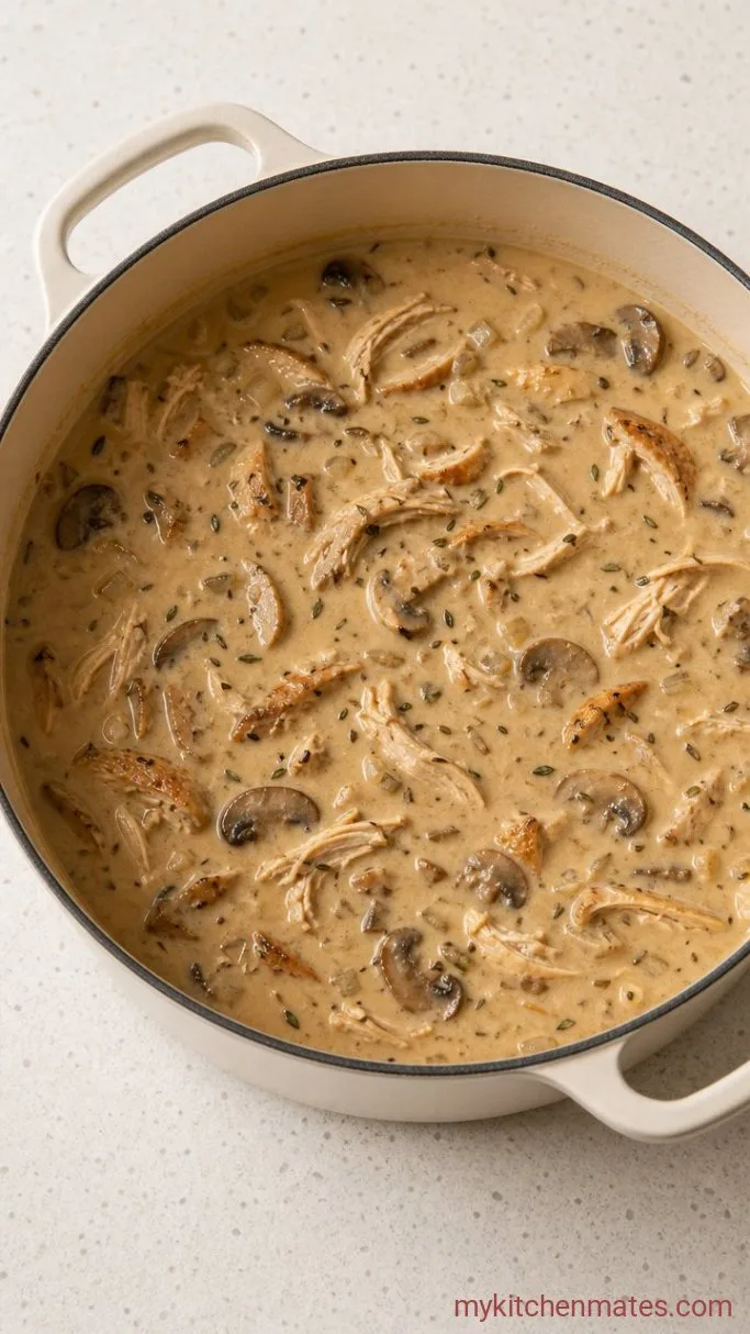Quick Rotisserie Chicken Mushroom Soup Step 3: Stir in the Cream