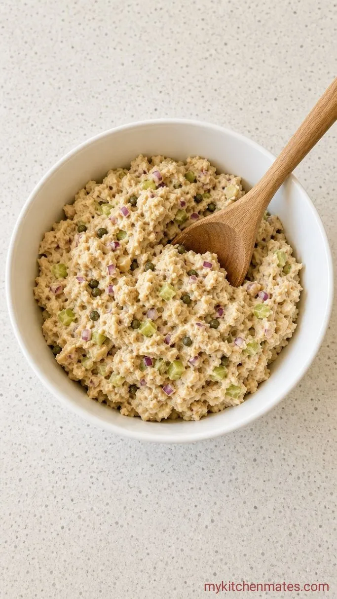 10-Minute Vegan "Tuna" Salad with Chickpeas Step 3: Stir in the Crunchies
