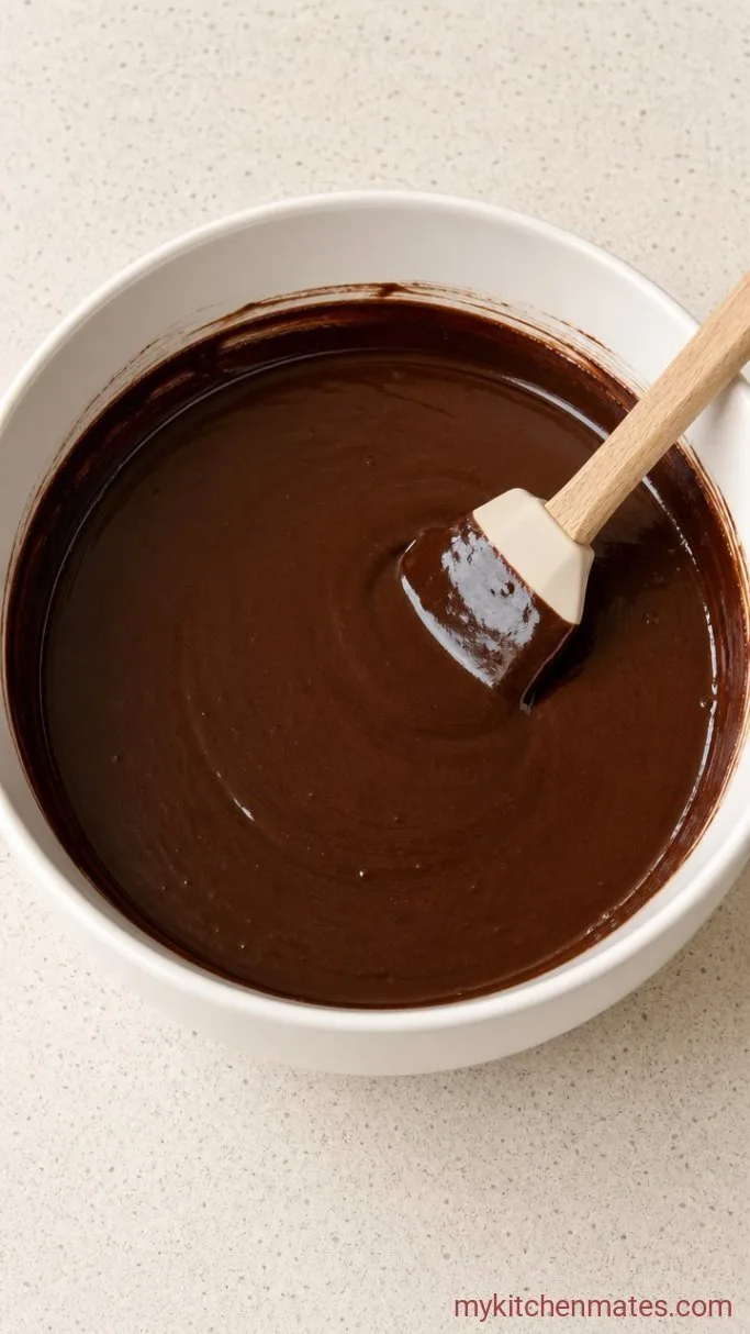 Fudgy Gluten Free Chocolate Cake (One Bowl) Step 3: Stir in the Hot Liquid