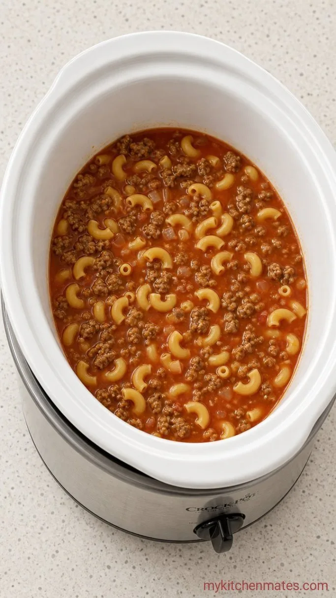 Crockpot Hamburger Helper: Creamy, Cheesy One-Pot Meal Step 3: Stir in the Pasta