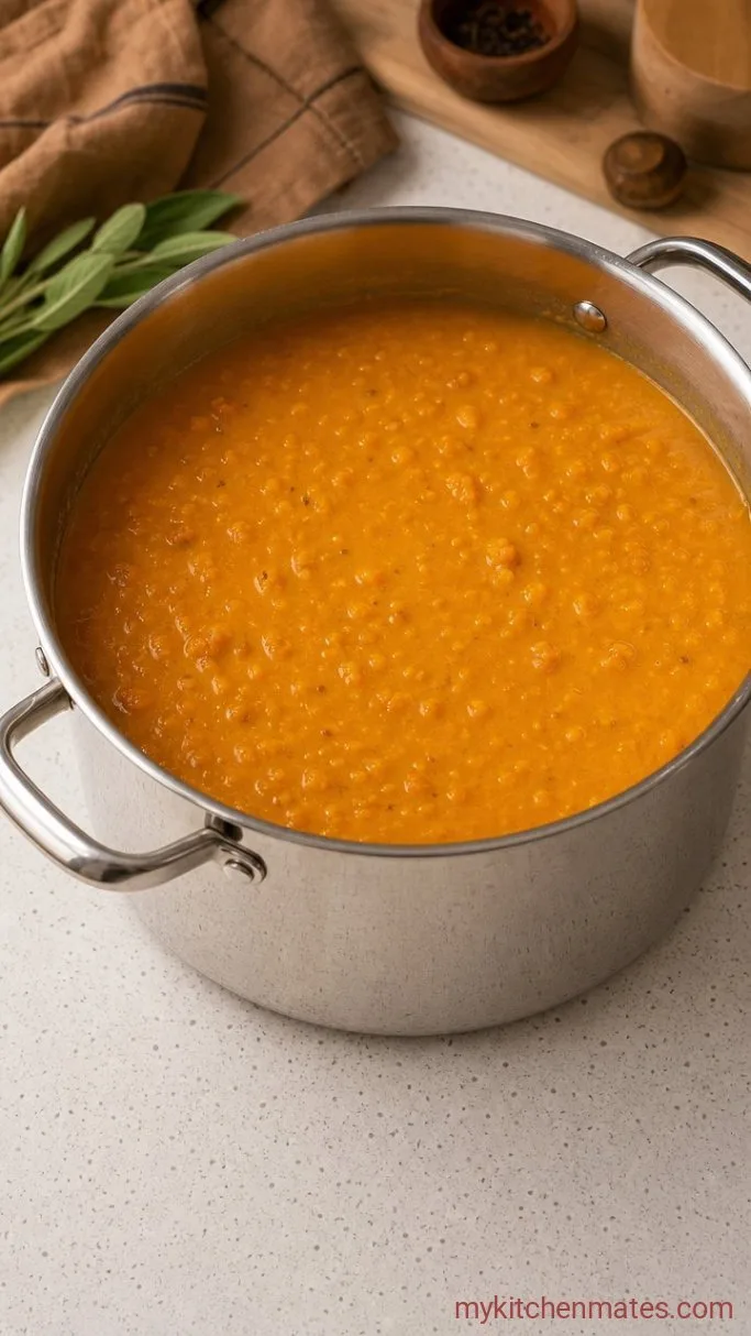 30-Minute Creamy Pumpkin Lentil Soup Step 3: Stir in the Pumpkin
