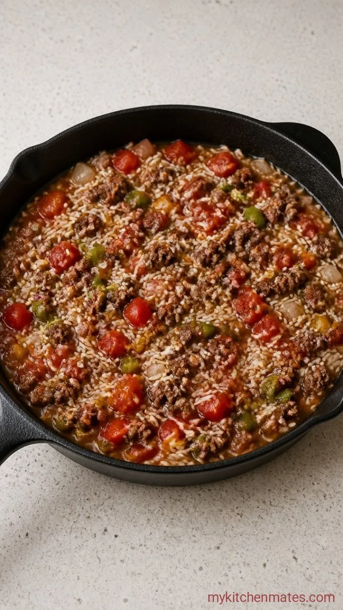 30-Minute Stuffed Pepper Bowls Step 3: Stir in the Rice and Tomatoes