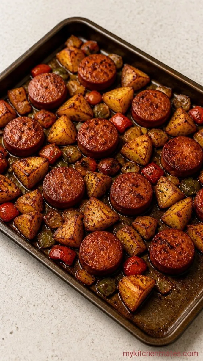 Crispy Sheet Pan Sausage and Potatoes Step 3: Stir the Pan