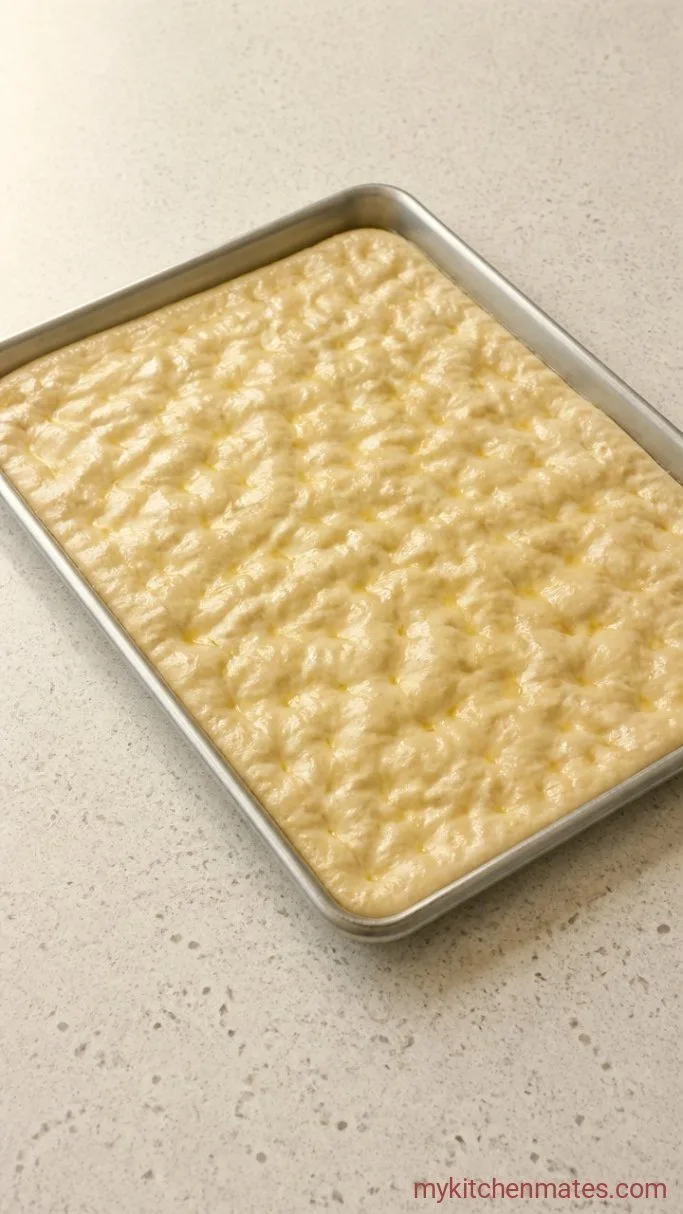 Crispy Sheet Pan Pizza for a Crowd Step 3: Stretch and Second Rise