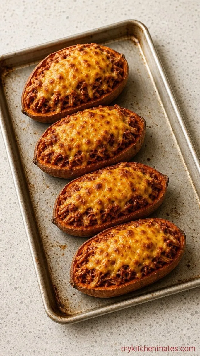 30-Minute BBQ Chicken Stuffed Sweet Potatoes Step 3: Stuff and Broil